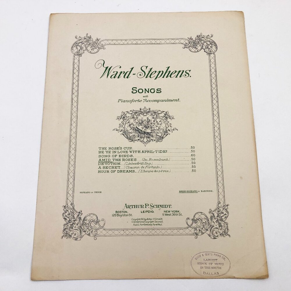 Ward Stephens Songs Amid The Roses 1913 Vintage Music